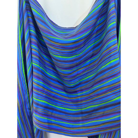 Striped Fringe Scarf – Blue, Green, and Purple - Picture 7 of 7